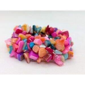 Bracelet Vibrant Dyed Chip Beads Iridescent Stretch coastal grandma retro